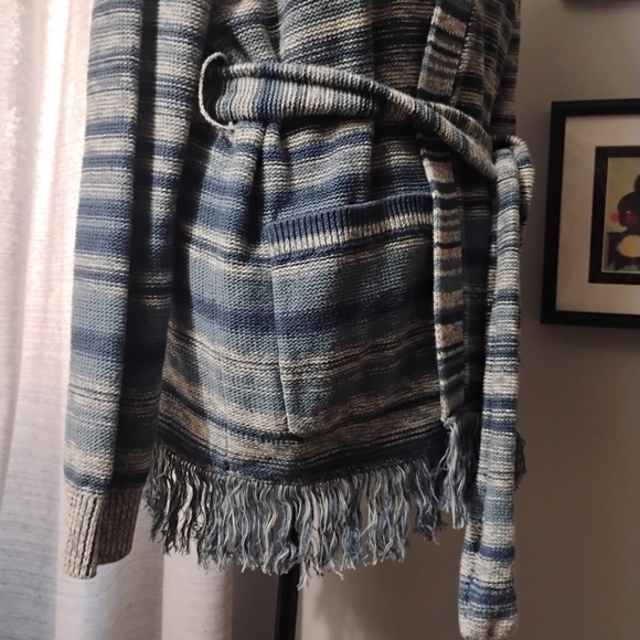 Lauren Ralph Lauren Striped Belted Linen-Cotton Knit Cardigan Blue White XL NWT - Picture 5 of 12